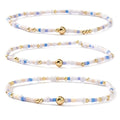 Colorful Beaded Bracelet Stack for Women,3PCS Handmade Bohemian Gold Plated Ball Stretch Stackable Bracelets Set Fashion Jewelry Gift Friendship - color: White