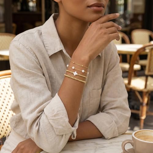 PEALICIOUS 2Pcs Chunky Bracelet for Women, Girls Gold Bangle Bracelet 7in Minimalist Silver Chunky Bangles Prom Gifts, Trendy Gold Arm Cuff Upper Arm Band, Stack Bead Prom Accessories Summer Jewelry - style: gold bead bracelets