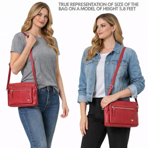 Leather Crossbody Bags for Women Small Soft Genuine Pebbled Sling Shoulder Handbag Crossover Purse with Full Adjustable Strap (Red Nappa) - color: Red Nappa