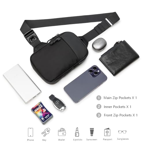 higouta Mini Sling Bag for Men Women, Small Crossbody Casual Utility Chest Phone Bag for Travel Workout - color: Black