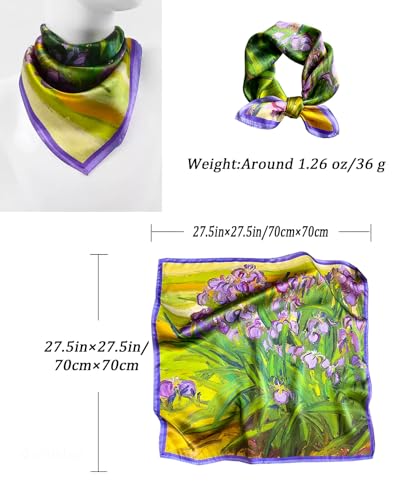 Saiusloa Neck Scarf For Womens Silky Head Scarves Hair Bandanas Square Scarf Fashion Accessories lightweight - color: 12-purple Green Oil Painting