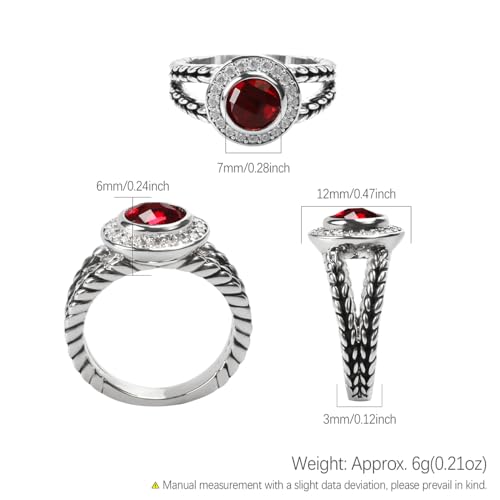 Designer Inspired Twisted Cable Statement Rings for Women Fashion Jewelry 8 MM CZ Split Shank Cable Ring Gift - color: Red