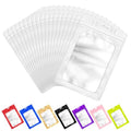 ANZNKU 100 PCS Resealable Mylar Bags with Frosted Clear Window Bags Packaging Bags Foil Pouch Zipper Bag for Jewelry Sample Candy Food (6.29x9.44, White) - color: White, size: 6.29x9.44 inches