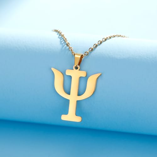 Stainless Steel Psi Symbol Pendant Necklace, Greek Letter Psychology Charm