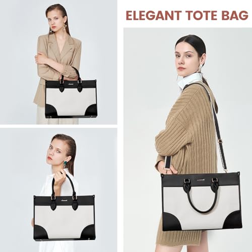 LOVEVOOK Laptop Bag for Women 15.6 lnch,Waterproof Laptops Tote Bags for Womens,Professional Work Bags for Women with Cup Holder,Large Laptop Purse Computer Briefcase Office Teacher Clutch Bag,2 PCS - color: Off-white - Black, size: 15.6 Inch