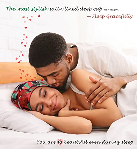 Adjustable Satin Lined Sleep Cap for Dreadlocks Curly Hair Large Head-Stay On Overnight - color: Light Heather Grey
