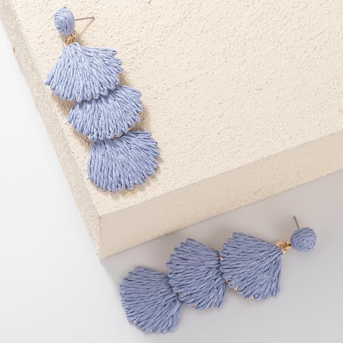 Boho Raffia Earrings Starfish Shell Seashell Dangle Drop Earrings Cute Statemnet Trendy Jewelry Summer Beach Outfits for Women - color: Lilac, size: Shell