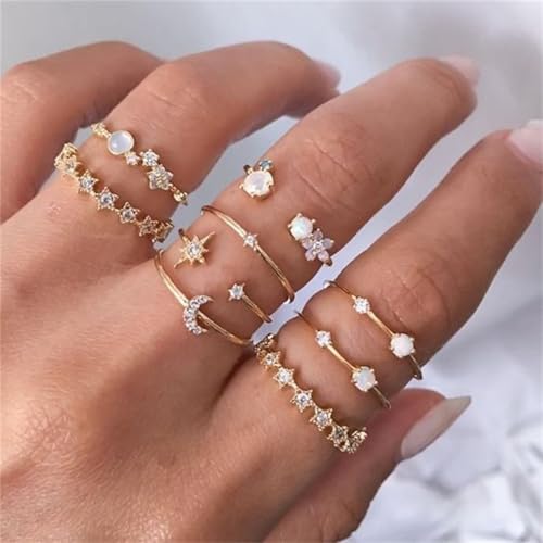 Boho Stackable Rings for Women Trendy Knuckle Joint Finger Knuckle Nail Ring Sets Simple Star Moon Stack Preppy Statement Rings Cute Stuff - style: J-10