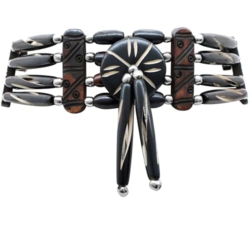 Native American Style Bone Choker Necklace, Carved mocha 4 Row | American Indian Inspired Jewelry With Authentic Buffalo Bone Hairpipe Beads