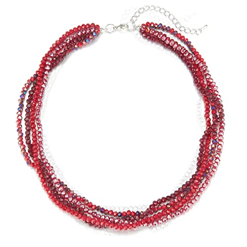 Noessla Beaded Statement Necklaces for Women Layered Chunky Bead Necklace Fashion Costume Jewelry Gifts for Mom - color: 029-Red