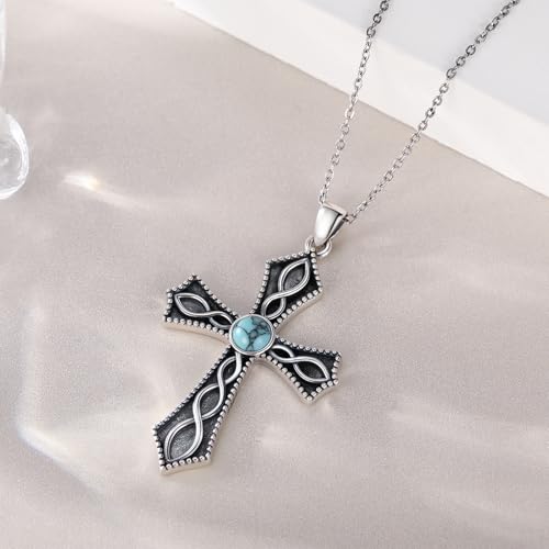 Cross Necklace 925 Sterling Silver Turquoise Christian Pendant Religious Cross Jewelry Christmas Gifts for Women Men - style: Retro A