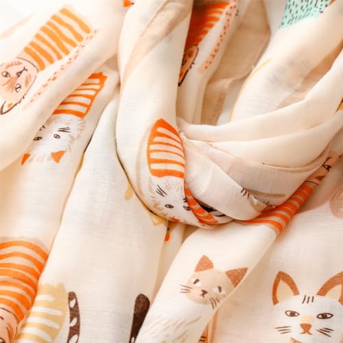 WaJuemy Travel Boho Scarf for Women Casual Lightweight Pashmina Scarves Fashion Multicolor Shawl Wraps with Fringed Beads - color: 22 Khaki Cat