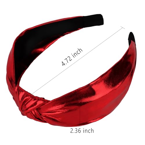 YISSION Metallic Red Knotted Headband for Women, Wide Twist Shiny Fabric Hairband, Fashion Hair Accessory for Everyday Wear, Parties, and Travel - color: Red