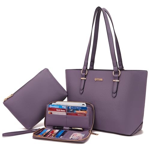 Purses And Wallets Set For Women Work Tote Satchel Handbags Shoulder Bag Top Handle Totes Purse With Matching Wallet - color: A58-3pcs/Set Purple
