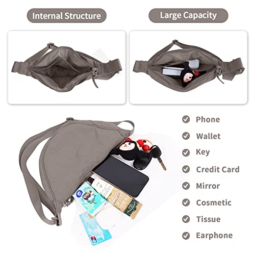 Nylon Crescent Crossbody Bag for Women Purses Trendy Men,Small Travel Sling Bag Hobo - color: Grey, size: Small