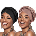 African Women Turban Caps Pre-Tied Twisted Turbans Head Scarf for Women Hair Wraps Cover Beanie Cancer Chemo Headwear - color: 2 Pack Double Twisted Braid: Fresh Pink, Black