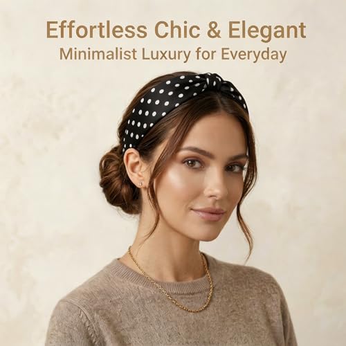 ZLYC Mulberry Silk Headband Elastic Twist Knotted Head Bands for Women's Hair, Polka Dots Black - color: Polka Dots Black