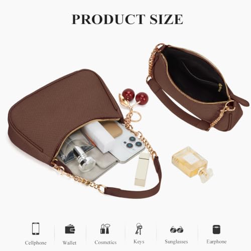 Small Shoulder Bags for Women Y2k Cute Shoulder Purse with Cherry Pendant Trendy Designer Handbag for Daily - color: A03-coffee