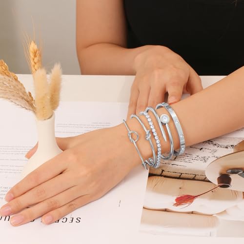18 K Gold Plated Love Bangle Bracelet Stack Cuff Jewelry for Women Jewelry Set for Women Gift with Box - style: style11
