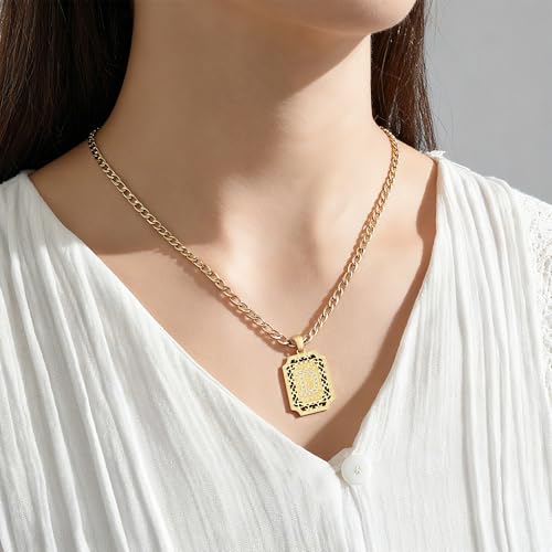 LETFLY Initial Necklaces for Women Men, 18K Gold Plated Letter Cross Pendant Necklace Alphabets A-Z Figaro Chain Jewelry Gifts - color: Square, style: Letter D