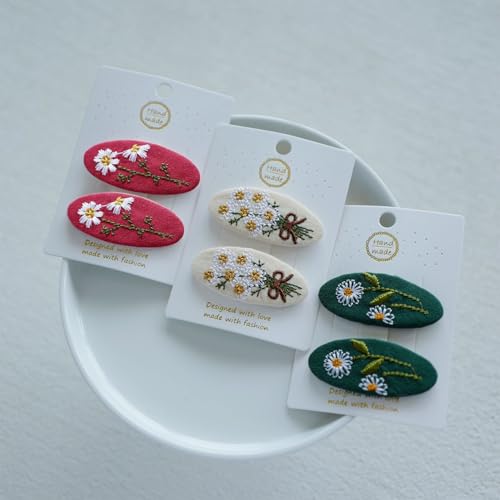 Set Of 2 Delicate Hand Embroidered Vintage Flower Zouju Hair Clip For Daughters Teens Women Girlfriends Wives Unique Hair Accessories (Red) - color: Red Hair Clip