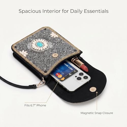 Small Crossbody Bags for Women Designer Cell Phone Bag Boho Shoulder Wallet Purse - color: Silver Gypsy