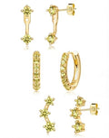 3 Pairs Dainty Small 4th of July Earrings for Women Trendy, Birthstone Stud Huggie Hoop Jacket Stack for Cartilage Helix, Gold Plated Hypoallergenic Cute Women Fashion Accessories Western Jewelry Gifts - color: 08Olive Green Created Peridot-Aug (Gold)