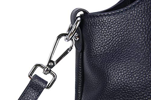 Iswee Genuine Leather Shoulder Bags Purses and Handbags for Women Satchel Designer Cross Body Hobo Medium Size Tote - color: Navy Blue