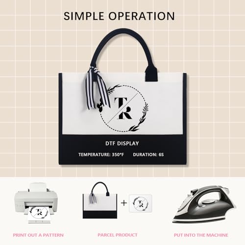 OKBA 6 PCS Personalized Classic Canvas Tote Bag(Black and White),Inside Zipper Pocket Grocery Tote DIY Gift,for Wedding,Birthday,Beach,Perfect Gifts for Women,Mom,Teachers,Friends
