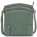 ALYSSA Triple Zip Pocket Large Crossbody Bag - color: Green Smoke