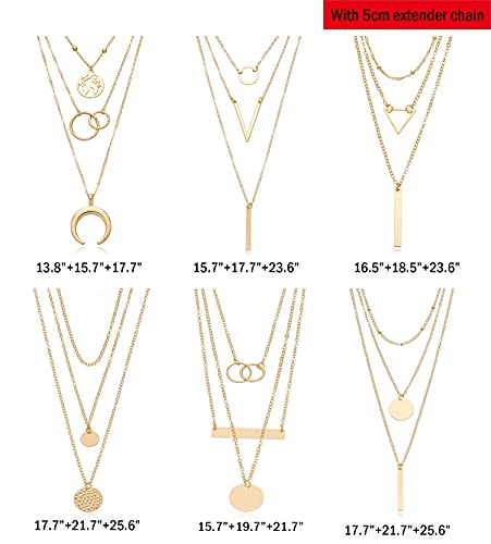 6 Pieces Layered Necklaces For Women Long Necklaces Gold Choker Necklaces Map Coin Bar Crescent Moon Necklace Layered Y Pendant Necklace Multilayer - color: gold