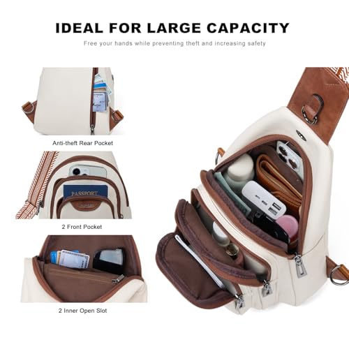 Leresas 10L Crossbody Sling Bag for Women Men Anti Theft Cross Body Fanny Pack Belt Bag Purse Gifts for Women Faux Leather, Beige Brown - color: 10l-beige Brown, size: 10L