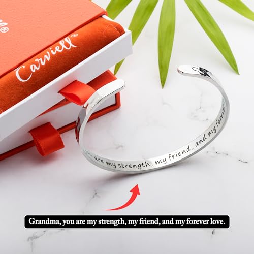 Carviell Bracelet - Gifts for Women – Inspirational, Friendship, Love, Mom, Daughter, Sister, Christian, Graduation, Memorial & Wedding Gifts – 100+ Phrases – Stainless Steel, Gift-Ready - style: GRANDMA'S Gift - Grandma, you are my strength, my friend, a