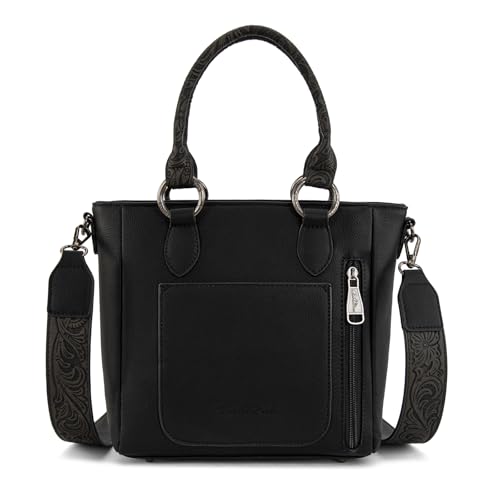 Montana West Western Cowhide Crossbody Bag for Women Designer Leather Tassel Top Handle Handbags - color: Black