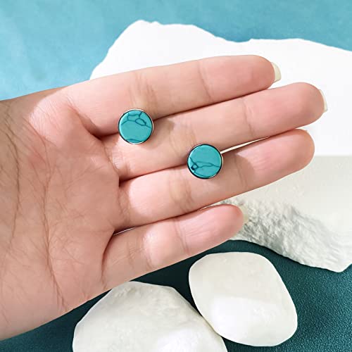 Tibetan Turquoise Earrings 925 Sterling Silver Post Stud Boho Gemstone Hypoallergenic Handmade Earrings for Women Trendy Fashion - style: Pie style
