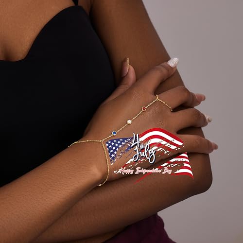 Poxtex Waterproof 14K Gold Plated Hand Chain Bracelet for Women, Non Tarnish Hypoallergenic Beaded Finger Ring Bracelet with Cubic Zirconia, Dainty Minimalist Boho Indian Style Stackable Wrist Body Jewelry for Summer Festival Vacation - color: Red/White/B