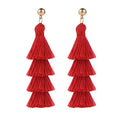 BaubleStar Tassel Earrings Handmade Tiered Thread Tassel Dangle Earrings, Multi Colors - color: Red