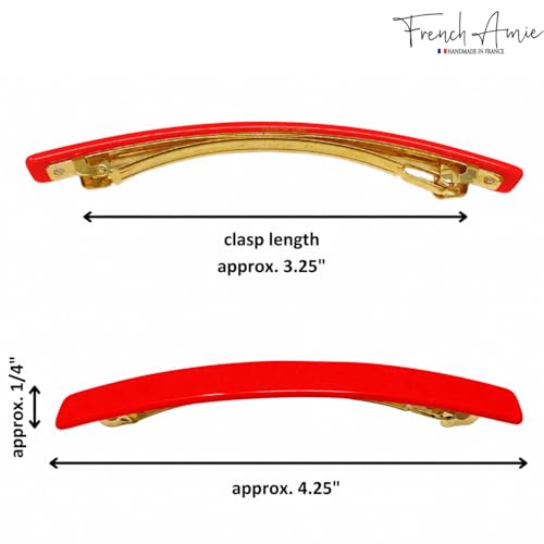 French Amie Long and Skinny Bar Large 4 1/4" Cellulose Acetate Handmade Automatic Hair Clip Barrette with No Slip Sturdy Silver Clasp for Women and Girls, Made in France (Red) - color: Red