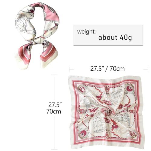 CHUNG Women's Scarf Hair Bandanas Square 27.5" Satin Wrap Fashion Pattern Scarves Emulation Silk Handbag Ribbons Necktie - color: Pink Sailboat