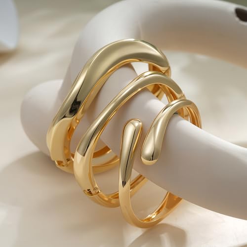 Gold Bracelets for Women Trendy, 18K Gold Plated Bangle Bracelet Set Chunky Twist Cuff Gold Bracelet Non Tarnish Waterproof Jewelry Gifts for Women - color: Gold-2PCS