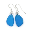 Popular Recycled Sea Glass Earrings on Sterling Silver Hooks - color: Vivid Aqua