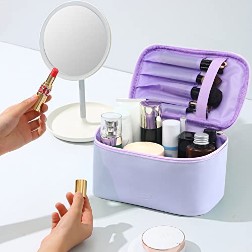 Meiyuuo Makeup Bag Large Cosmetic Bags for Women Girls Cute Travel Zipper Pouch Toiletry Organizer for Beauty Essentials Waterproof (Lavender Purple) - color: LIGHT PURPLE