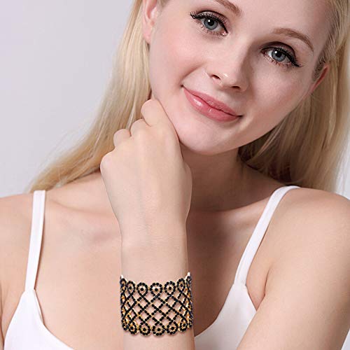 EVER FAITH Art Deco Love Knot Wide Stretch Bridal Bracelet Austrian Crystal - color: Black Gold-Tone