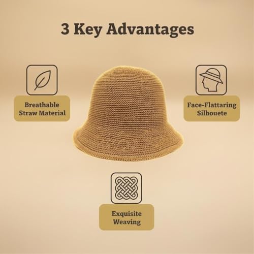 Women Straw Hat Beach Sun Cap Foldable Paper Knitted for Travel Summer Vacation Soft Lightweight Breathable - color: Khaki