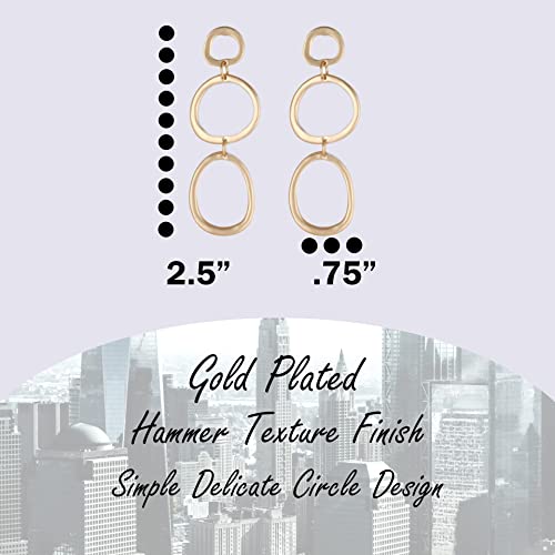 Bohemian Boho Round Circle Hoop Dangle Drop Earrings for Women – Delicate – Hammer Texture – Matte Plated – with Gift Box Included - style: MATTE GOLD - THREE CIRCLE DANGLE