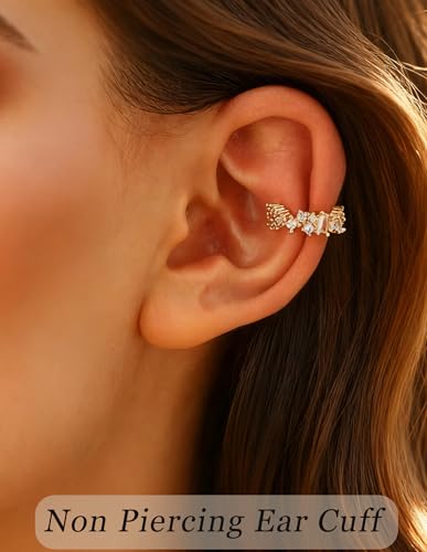 16Pcs Ear Cuff Earrings for Women Non Piercing Gold Silver Plated Ear Cuffs Non Pierced Clip on Cartilage Earring CZ Heart Flower Ears Wrap Fake Earrings Jewelry Set Lightweight Adjustable - color: Gold