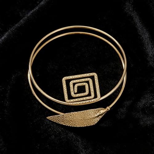 Upper Arm Cuff for Women, Simple Sexy Harness Armlet Bracelet with Crystal Adjustable Upper Arm Chain Bangle Arm Band for Women - color: Gold Leaf