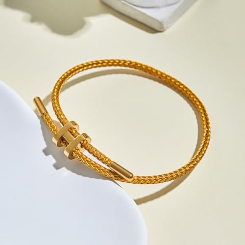 AIMADE Bracelets for Women Adjustable Charm Bracelet, 18k Gold-plated Buckle Design Titanium Steel Wire Rope Women's Gift Jewelry - color: Gold