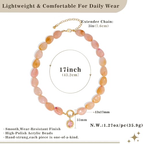 Multicolor Irregular Beaded Necklace for Women Chunky Resin Oval Bead Choker with Cubic Zirconia Pendant Summer Beach Mothers Day Gifts - color: XL23350C