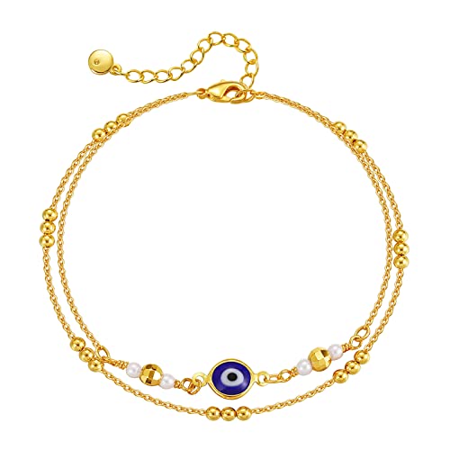 Yumikoo 18k Gold Plated Anklet Ankle Bracelets for Women - style: Evil Eye Layered